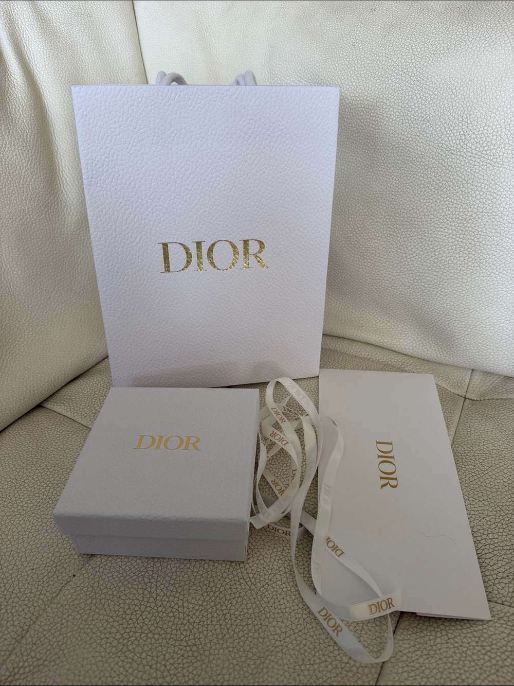 Dior box, bag, ribbon, and receipt holder